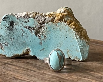 Handmade Turquoise ring with natural matrix running through it.  Size K 1/2    or 5 1/2