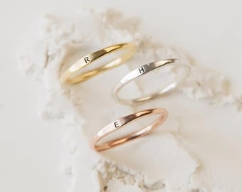 Personalized Initial Ring, Gold engraved initial Ring, Signet Ring, Skinny Gold Letter Ring, Promise Ring, Gift for Her, Monogram Ring