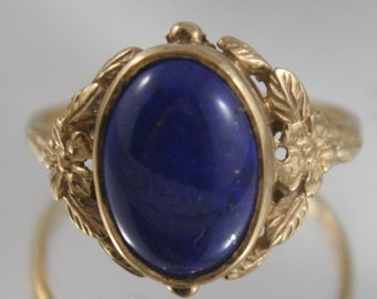 Free post....Amazing Antique 9k,375 gold ring natural 4 ct Lapis Lazuli polished gem,Art Deco style USA sz 10.5/UK- V,September birth stone