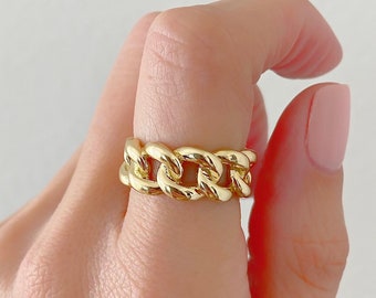 14K Gold Cuban Link Ring| Curb Link Ring| Gift For Her| Sara Kay Jewelry