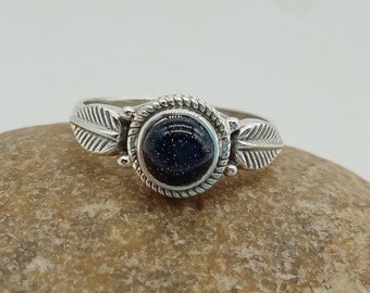 Blue sun gemstone - boho ring - 925 Sterling silver ring - boho silver - girls ring - daily wear ring - round gemstone ring - blue colored