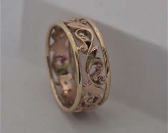 LR520 - 9ct rose and yellow gold filigree ring