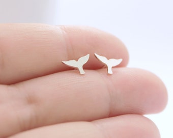 Whale Tail Stud Earrings,Sterling Silver Whale Earrings,Sterling Silver,Artisan Made, Beach Theme Jewelry, Whale Jewelry, Silver Whale Tail