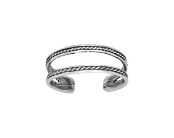 Sterling Silver .925 Double Rope Lines Design Toe Ring adjustable size | Made In USA