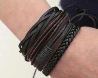 Multilayer Leather Braided Bracelets for Men Women Classic Cool Hiphop Punk Woven Man Bracelet Jewelry Gift
