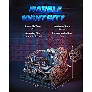 RoWood Marble Run 3D Wooden Puzzles for Adults, Mechanical Model Kits, Christmas Birthday Gifts for Teens- Marble Night City