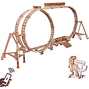 Wood Trick Roller Coaster 3D Wooden Puzzles for Adults and Kids to Build - Remote Control - 38 x 16.5 in - Dinosaurs Theme - Mechanical Wooden Model Kits for Adults and Kids - Electric Driven
