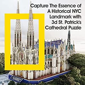 CubicFun 3D Puzzles for Adults National Geographic St. Patrick's Cathedral Model Kits, New York Architecture Puzzles for Adults Desk Building Puzzles for Kids Ages 8-10 with Booklet, 117 Pieces