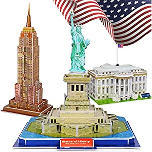 TOY Life 3D Puzzles for Adults and Kids US - Architectural Puzzles for Adults and Kids 3D Puzzle - New York Puzzle Statue of Liberty The White House Empire State Building for Kids Ages 4-6-8-10-12-14