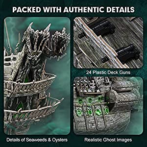 CubicFun 3D Puzzles for Adults Halloween Decorations Indoor Green LED Flying Dutchman Crafts for Adults Gifts for Men Women 360 Pieces Pirate Ship, Lighting Ghost Ship Halloween Decor Model Kits