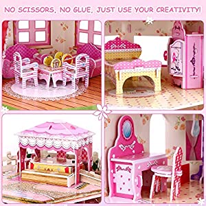 101 PCS 3D Dollhouse Puzzle for Girls, Colored 3D Puzzle with Light for Child Aged 6-12, Paper Cardboard Mini House Puzzle Craft with Furniture, Creative DIY Gift for Kids on Childrens Day, Birthday