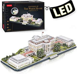 CubicFun 3d Puzzles for Adults LED Rotatable White House with Detailed Interior Model Kit, Lighting 3d Puzzle US Architecture Building Family Puzzle Desk Decor Birthday Gifts for Women Men, 151 Pieces