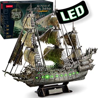 CubicFun 3D Puzzles for Adults Halloween Decorations Indoor Green LED Flying Dutchman Crafts for Adults Gifts for Men Women 360 Pieces Pirate Ship, Lighting Ghost Ship Halloween Decor Model Kits