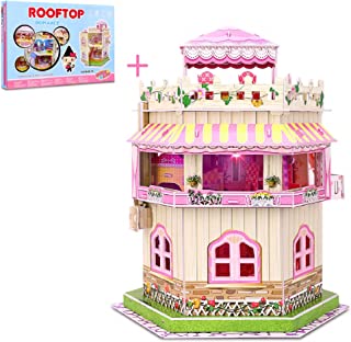 101 PCS 3D Dollhouse Puzzle for Girls, Colored 3D Puzzle with Light for Child Aged 6-12, Paper Cardboard Mini House Puzzle Craft with Furniture, Creative DIY Gift for Kids on Childrens Day, Birthday
