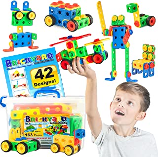 Brickyard Building Blocks STEM Toys - Educational Building Toys for Kids Ages 4-8 with 163 Pieces, Tools, Design Guide and Toy Storage Box for Kids
