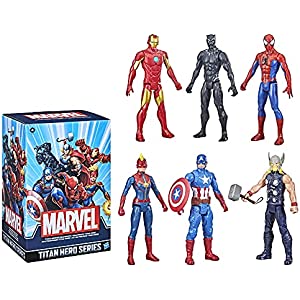 Marvel Titan Hero Series Action Figure Multipack, 6 Action Figures, 12-Inch Toys, Inspired Comics, for Kids Ages 4 and Up (Amazon Exclusive)