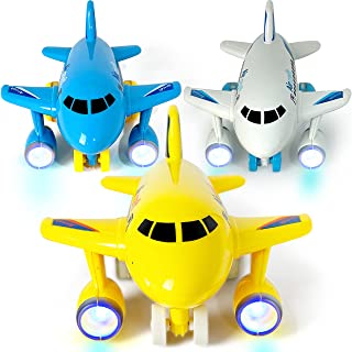 Kidsthrill Kids Airplane Toy Mini Friction Powered, Toddler Airplane with Lights and Airplanes Sound Set of 3 Colors Travel Set Push and Go Toy Planes, Toy Airplane for Toddlers 1-3 Age +
