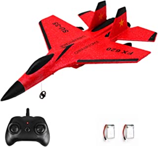 Epipgale SU-35 RC Plane, 2CH Remote Control Airplane, Hobby RC Glider, Ready & Easy to Fly for Beginners, RC Aircraft Jet with Luminous Strip(Red)
