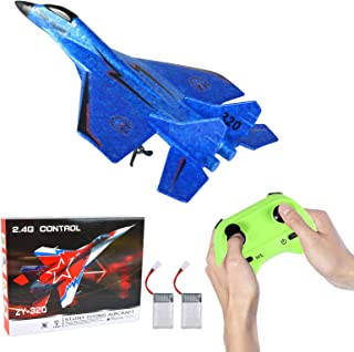 RC Jet Foam, Remote Control Airplane 2.4GHz 2 Channel, with Led Light, Beginners & Adults & Kids Easy One-Key U-Turn (Blue)