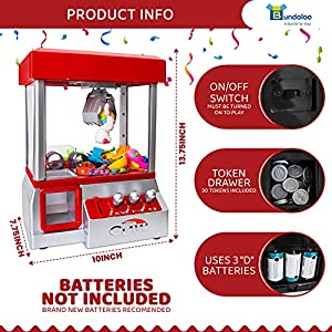 Bundaloo Claw Machine Arcade Game | Candy Grabber & Prize Dispenser Vending Machine Toy for Kids, with Music | Best Birthday & Christmas Gifts for Boys & Girls (Red Claw)