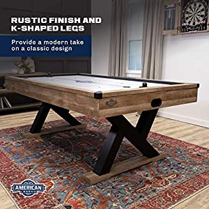 American Legend Kirkwood 84” Air Powered Hockey Table with Rustic Wood Finish, K-Shaped Legs and Modern Design
