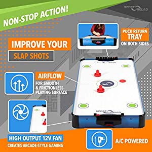 Sport Squad HX40 40 inch Table Top Air Hockey Table for Kids and Adults - Electric Motor Fan - Includes 2 Pushers and 2 Air Hockey Pucks - Great for Playing on The Floor, Tabletop, or Dorm Room