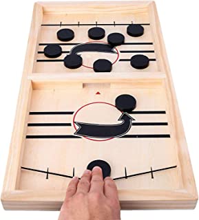 moopok Fast Sling Puck Game,Wooden Hockey Game Sling Puck.Desktop Battle Wooden Sling Hockey Table Game,Adults and Kids Family Games.Slingshot Game Toys.Foosball Winner Board Game (Medium Size)