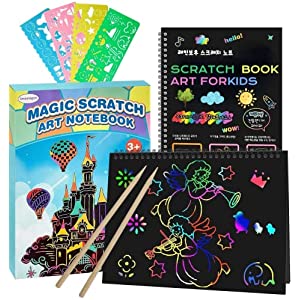 Smasiagon Arts and Crafts for Kids Ages 3 4 5 6 7 8 9 10 Scratch Paper Art-Crafts Notebook 2 Pack for Old Girls Boys Gifts Magic Rainbow Scratch Arts for Kids Travels Classroom Supplies