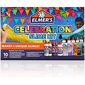 Elmer's Collection Slime Kit Supplies Include Glow In The Dark Magical Liquid Slime Activator, Metallic Magical Liquid, Confetti Magical Liquid, Translucent Glue, Metallic Glue, Clear Glue, 6 Count