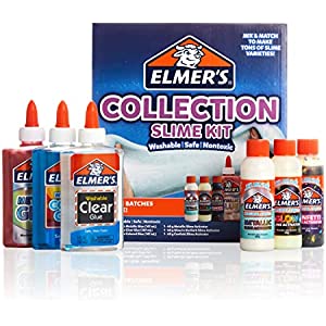 Elmer's Collection Slime Kit Supplies Include Glow In The Dark Magical Liquid Slime Activator, Metallic Magical Liquid, Confetti Magical Liquid, Translucent Glue, Metallic Glue, Clear Glue, 6 Count