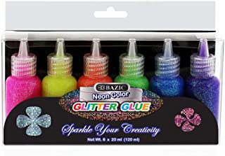 6 Color Glitter Glue Set 20 ml Bottles - NEON Colors - Green, Orange, Pink, Yellow, Blue, and Purple (1 Unit)
