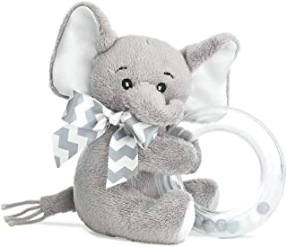Bearington Baby Lil' Spout Plush Stuffed Animal Gray Elephant Shaker Toy Ring Rattle, 5.5 inches