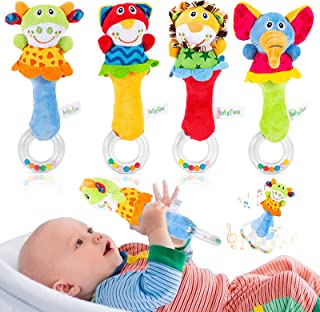 4 Plush Baby Soft Rattle Toys,Fabric Ring Rattles Shaker,Infant Handbells Early Development Hand Grab Sensory Toys,Stuffed Animal for 6 9 12 Months and Newborn Toddler Boy Girl Birthday Gifts