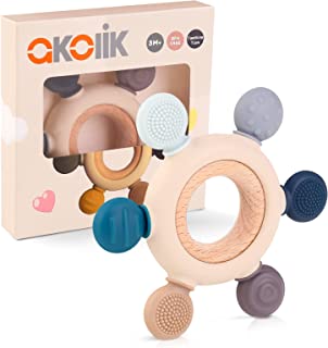 akolik Baby Teething Toys, Silicone Teether for Babies Toddlers, BPA-Free, Oar Clutching Toy Teether, Soothing Teething Pain Relief for Baby 3M+- Brown