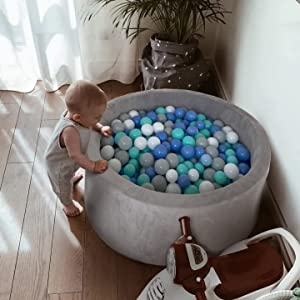 Amuya Foam Ball Pit 35x12 Inch Round Soft Lagre Ball Pit ,Toddlers Kid Baby Ball Pit for Indoors and Outdoors Game, 1-3 Years Old Ideal Toys Gift, (Balls NOT Included ) Grey