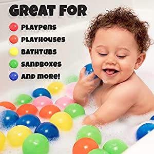 Click N' Play Ball Pit Balls for Kids, Plastic Refill Balls, 200 Pack, Phthalate and BPA Free, Includes a Reusable Storage Bag with Zipper, Bright Colors, Gift for Toddlers and Kids