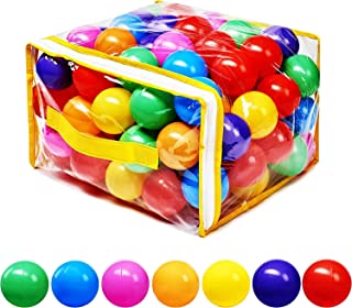 Pack of 100 Ocean Balls Phthalate Free BPA Free Crush Proof Plastic, Pit Balls - 7 Bright Colors in Reusable Play Toys for Kids with Storage Bag