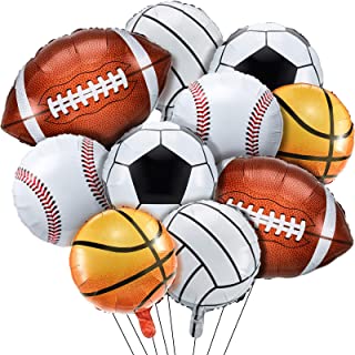 10 Pieces Sports Themed Foil Balloons Basketball, Baseball, Football, Volleyball and Soccer Foil Balloon Birthday Party Sports Mylar Balloon for Baby Shower Sports Themed Party Decoration Supplies