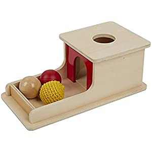 Adena Montessori Object Permanence Box with Tray Three Balls (Wood , Plastic ,Braided ), Montessori Toys for Babies Infant 6-12 Month 1 Year Old Toddlers