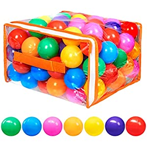Vanland 100 Ball Pit Balls for Baby and Toddler Phthalate Free BPA Free Crush Proof Plastic - 7 Bright Colors in Reusable Play Toys for Kids with Storage Bag