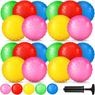 36 Pieces Knobby Balls 4.72 Inch Soft Bouncy Balls Tactile Sensory Balls with Air Pump Set Assorted Color Spiky Massage Stress Balls Fidget Toys and Party Favors
