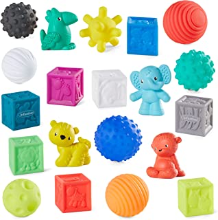 Infantino Sensory Balls, Blocks & Buddies 20 Piece Set - Textured, Soft & Colorful Toys Includes 8 Balls, 8 Numbered Blocks, 4 Animal Buddies, Ages 0 Months +