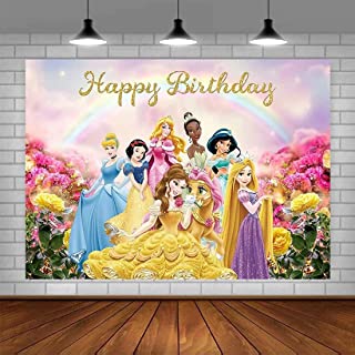 FFHUHU Party Decoration Princess Family Backdrops Kids Happy Birthday Party Custom Banner Decoration Photography Background for Photo Studio Newborn Baby Shower Birthday Party Supplies Banner