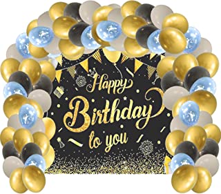 zhenzhe Black and Gold Party Decorations, 51 Piece Men Women Anniversary Birthday Decorations with Birthday Background Banner Balloon Arches - Kids Decorative Accessories Adult Party Supplies