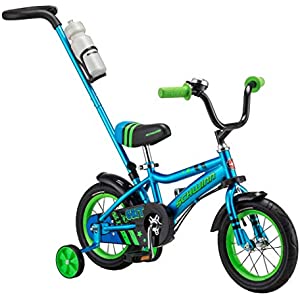 Schwinn Grit and Petunia Steerable Kids Bike, Boys and Girls Beginner Bicycle, 12-Inch Wheels, Training Wheels, Easily Removed Parent Push Handle with Water Bottle Holder, Multiple Colors