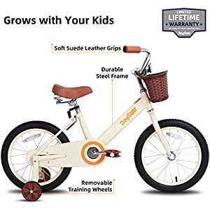 JOYSTAR Vintage 12 & 14 & 16 & 18 Inch Kids Bike with Basket & Training Wheels for 2-9 Years Old Girls & Boys (Green, Beige & Pink)