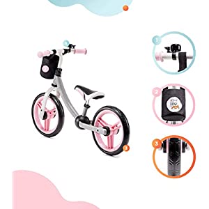 Kinderkraft Balance Bike 2WAY Next, Lightweight First Bicycle, No Pedals, 12 inches Wheels, with Ajustable Seat, Accessories, Bag, Bell, for Toddlers, for 2 3 4 5 Years Old Kids Toddlers