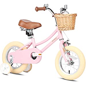 Petimini Girls Bike with Basket for 2-8 Years Old Kids, 12 14 16 18 Inch with Bell and Training Wheels, Multiple Colors