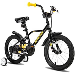 JOYSTAR Hawk 14 & 16 Inch Kids Bike for 3-7 Years Old Boys and Girls, Kids Toddler Bicycles with Training Wheels, Coaster and Handbrake, Single-Speed Children Bikes, Blue Black Lime