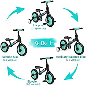 Eilsorrn 4 in 1 Balance Bike Toddlers Training Bicycle for Kids 2-5 Years Girls Boys Riding Tricycles Bike with Training Wheels and Detachable Pedal for Indoor Outdoor Thanksgiving Christmas